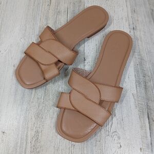 A New‎ Day Castella Tan Faux Leather Double Strap Slide Sandals #132